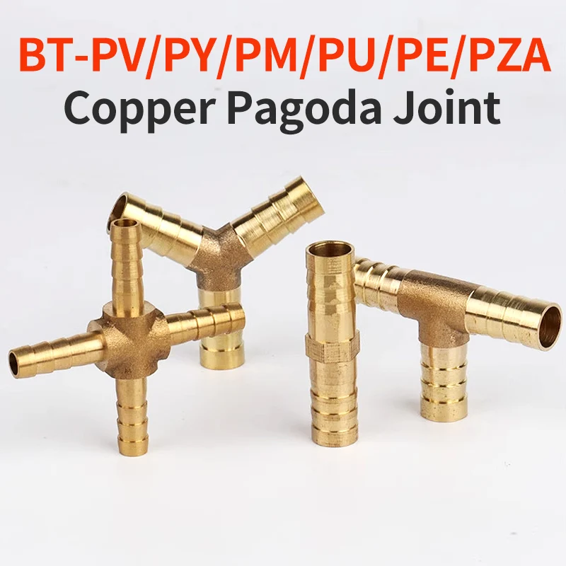 Tvarovky konektorov medený pagoda vzduchová voda Trubina mosadze Barb rúrka pripevnenie ostnatý kĺbový spojkový adaptér pre 4 mm 5 6 8 10 12