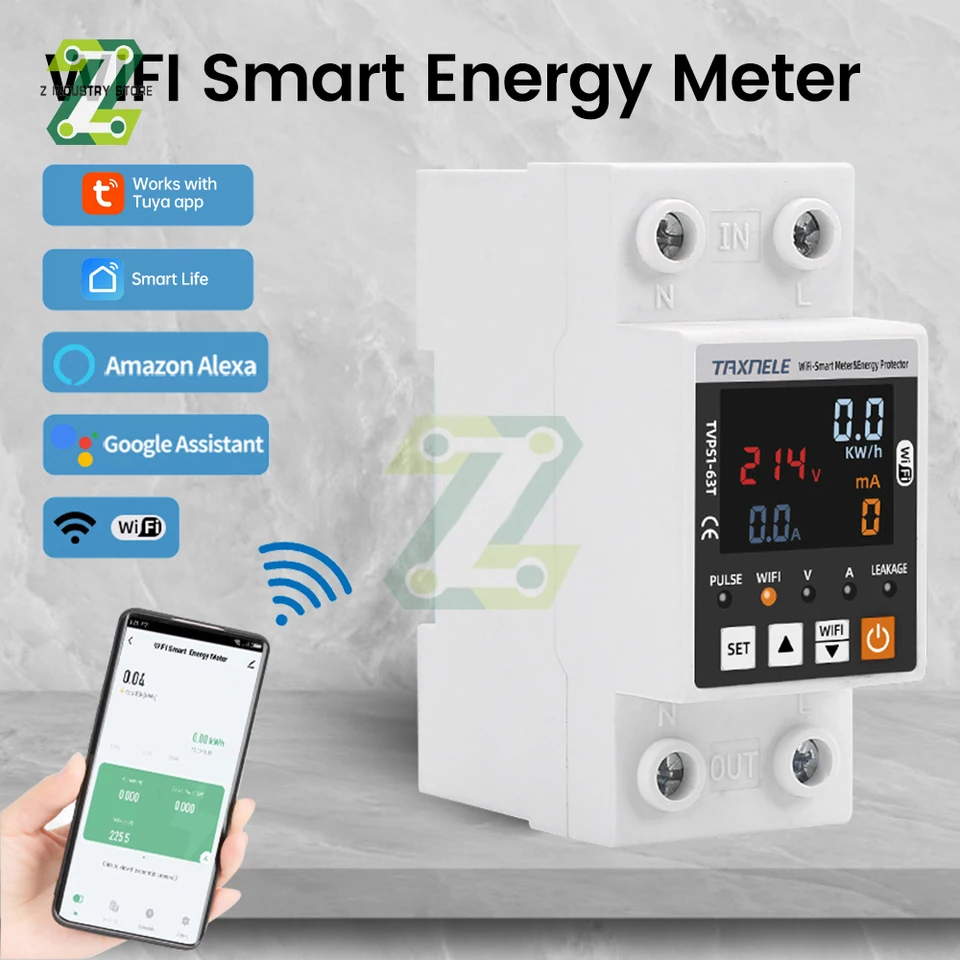 TVPS1-63T Intelligent AC Power Protector 85 ~ 300V 63A Podpora TUYA WIFI riadia jednofázové prepätie podvzdušňovacieho chrániča