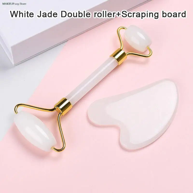 Tvárou masáž jade roller ružový kremeň Prírodný kameň Gua Sha tenký výťah vrások dvojitá brada Remover
