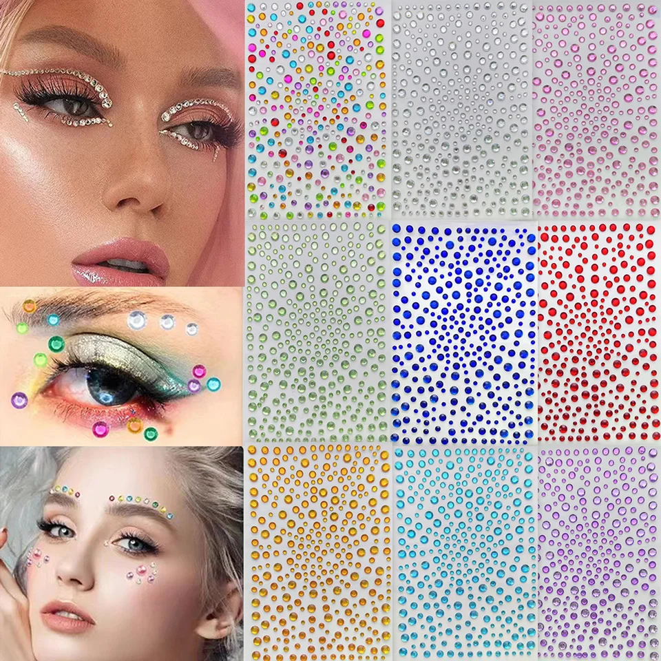 Tvárové klenoty tetovacie nálepky kamienky Falošné tetovanie pre ženy maškaráda Party Music Festival Performance Performance Fear Makeup Tool