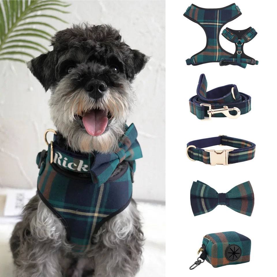 Tweed Tartan Dog Collar Bow kravaty vodítko zodpovedajúci postrojom, poo tašku, príslušenstvo pre domáce zvieratá