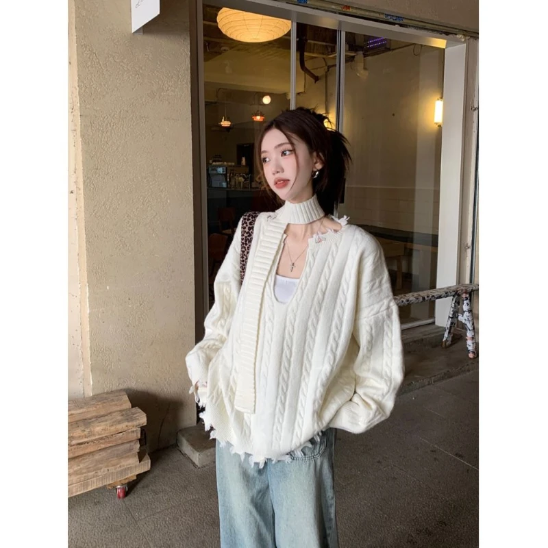 Twist sveter golier nový vzor Pullover Swater Lazy Lazy pletený sveter pullover top top