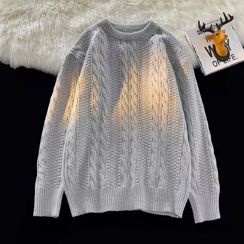 Twist Sweater Pánske pletenie 2024 zima nová plná farba kruhový krk voľný sveter mužské pulóvety pletené voľné nadmerné prerozdelenie mužov.