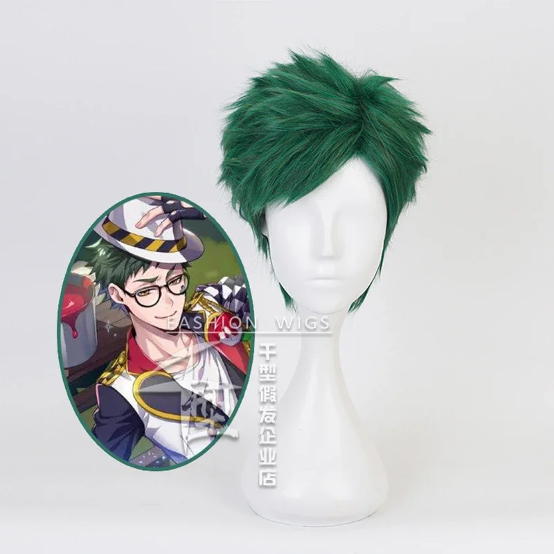 Twisted Wonderland Trey Clover Green Short Wig Cosplay kostým s tepelne odolné voči syntetickým vlasom Men ženy Party Party + parochňa čiapka