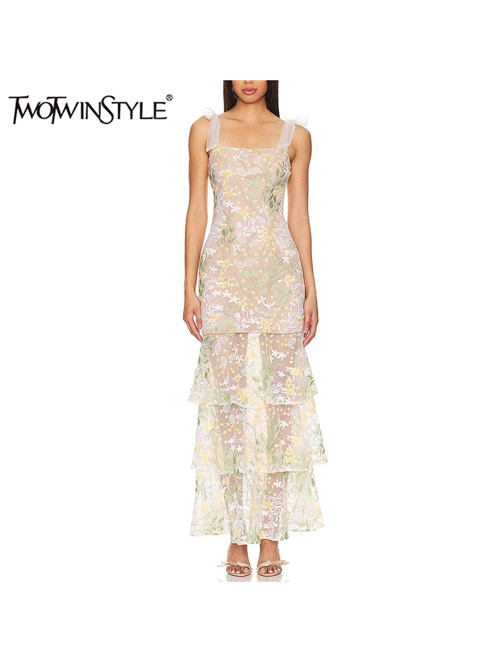 Twotwinstyle Print Dvojdielny súprava pre ženský štvorcový obojok bez rukávov Top High Patchwork Ruffles Sukňa Elegantné súpravy Ženy