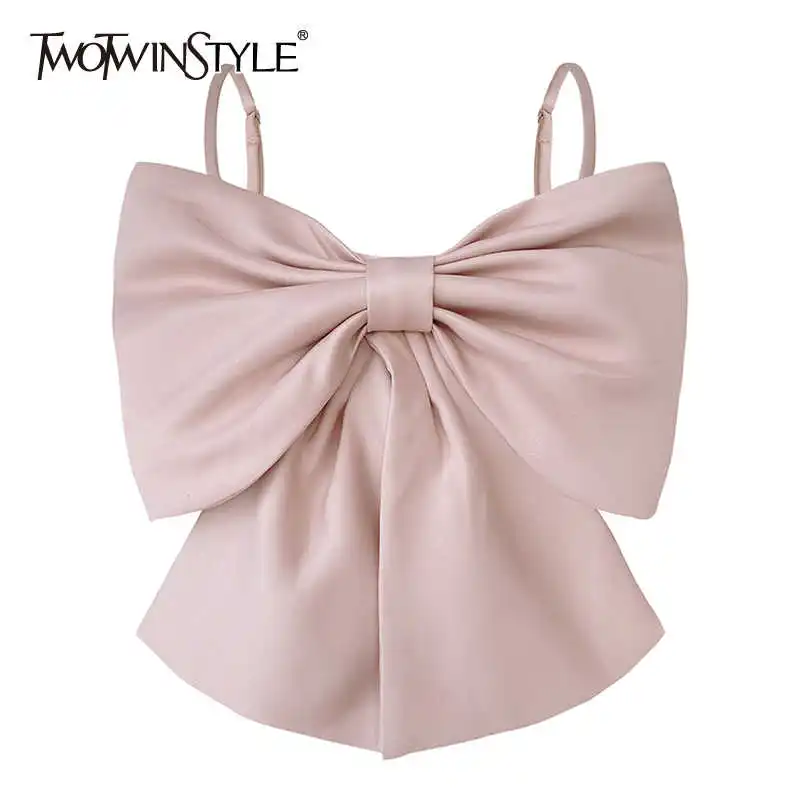 Twotwinstyle Sexy Patchwork Bow Women Women Vest Square Square Collar Slaghetti Spaghetti Strap Slim Tunk Tops Tops Dámske oblečenie 2022 Nové