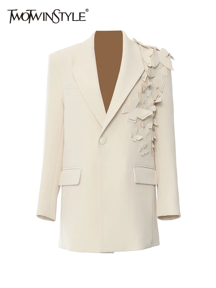 Twotwinstyle Solid Patchwork Aplikácie Elegantné blejzre pre ženy vopred obojok s dlhým rukávom Loost Temperament Coat