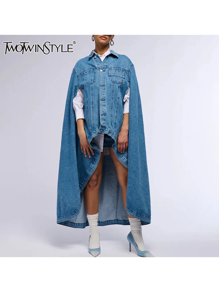 Twotwinstyle Solid Patchwork Gombíky uvoľnené bundy pre ženy klopa batwing rukáv dizajnér dizajnér ženský módny štýl oblečenie nové
