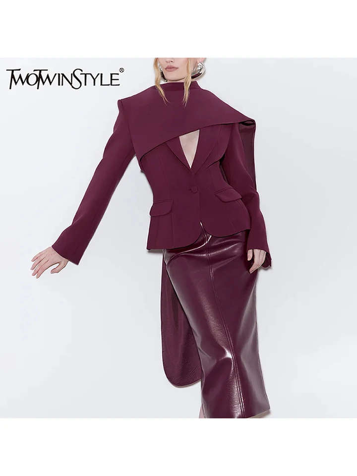 Twotwinstyle Solid Solid Cockets Batchets for Women šálový golier s dlhým rukávom Temperament dizajnér dizajnérky ženský módny štýl