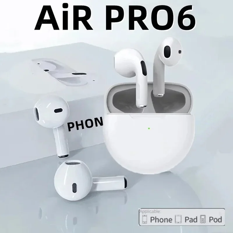 TWS Pro 6 bezdrôtové Bluetoothové náhlavné súpravy hluk, ktorý potvrdzuje uši uší s mic bezdrôtovými slúchadlami pre slúchadlá iPhone Bluetooth