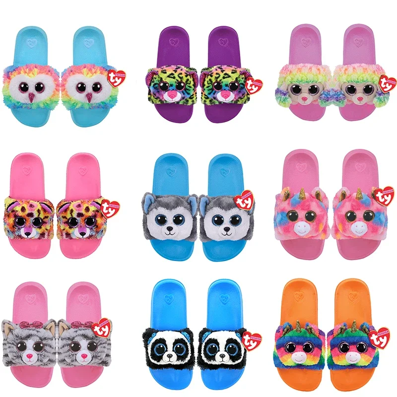 Ty Beanie Pool Slide Big Eyes Animal Plys Hračky sandále Multicolor Unicorn Husky leopard sov sovy pudle ps ped Panda Darče