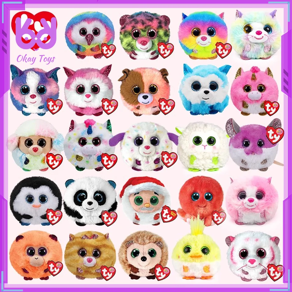 Ty plyšová bábika Beanie Puffies Balls Big Eyes Plush Toy Animal Kawaii Doll Collectible Ozdobia deti hračky narodeniny darček