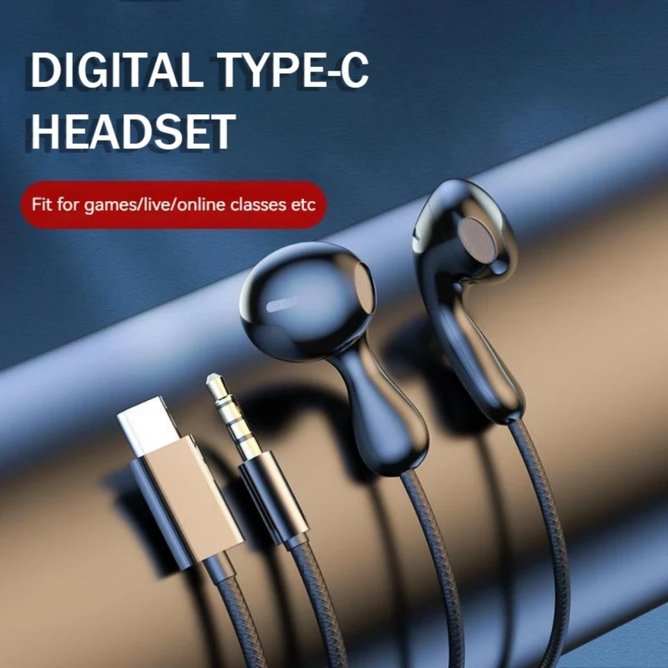 Typ C & 3,5 mm káblové slúchadlá do uší pre slúchadlá Samsung Earbud HiFi stereofónny náhlavný panel Zníženie hluku Gamer Handfree s HD Mic