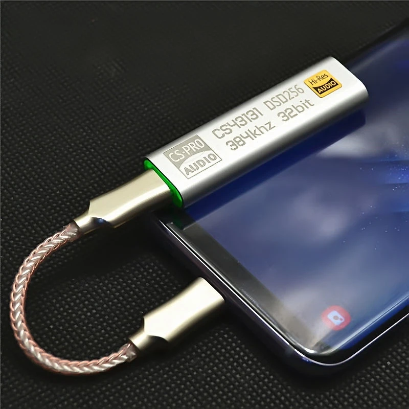 Typ C až 3,5 mm DSD256 pre adaptér zosilňovača pre slúchadlá Android DAC prenosný USB Cirrus Logic HIFI pre iOS Win10 PC
