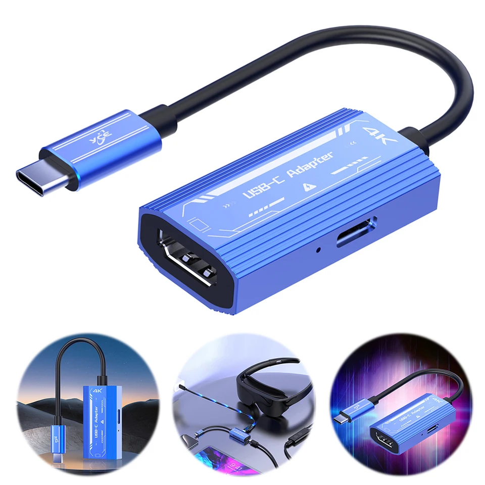 Typ C HDMI kompatibilný prevodník 4K@60Hz PD100W a prenos údajov pre okuliare XREAL/ROKID AIR AR pre spínač/parný balíček/ROG