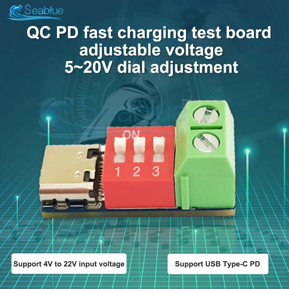 Typ-C PD QC Trigger DC 5V ~ 20V Nastaviteľné napätie napájacieho modulu Rýchly náboj Decoy Modul Protokol rýchleho náboja PD 3.0 / 2,0 BC1.2