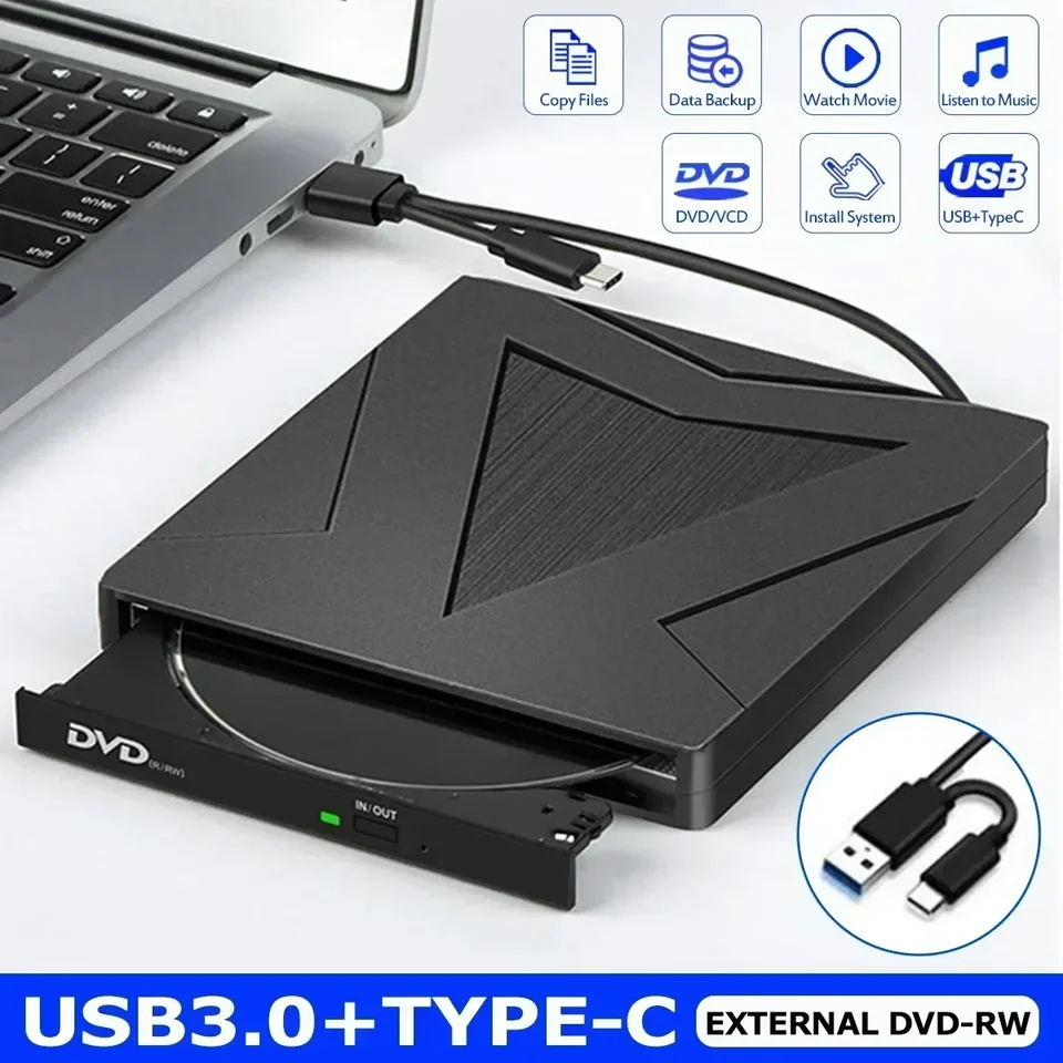 Typ C+USB 3.0 Slim External DVD RW CD Writer Drive Reader Player Player Optické jednotky pre notebook DVD DVD Burner Free Free