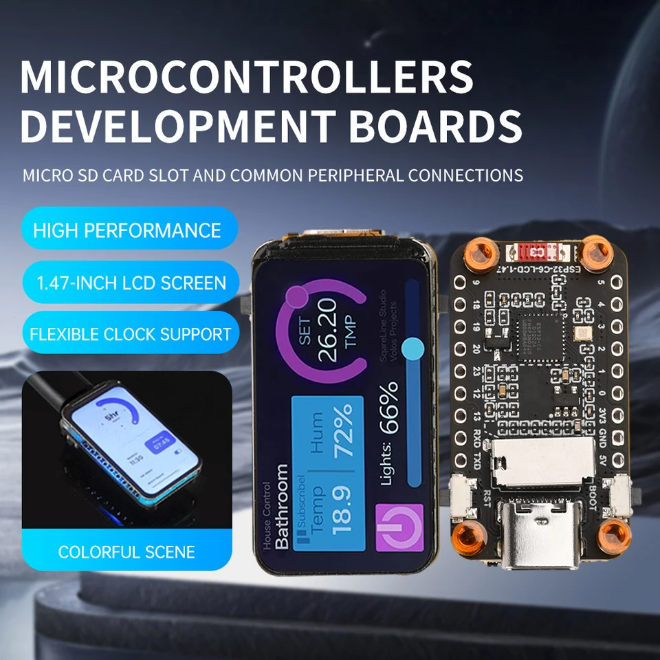 Type-C ESP32-C6 1,47-palcový vývojový vývoj LCD obrazovky 2.4 GHz WiFi 6 Bluetooth kompatibilný 5.0 Držiak na palube karty Micro SD