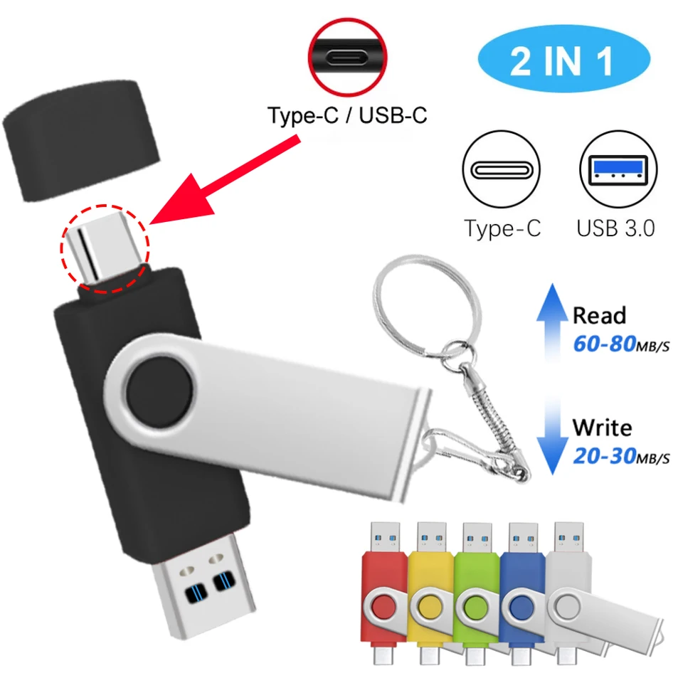 Type-C USB 3.0 Flash Drives 256 GB 512 GB OTG 2 v 1 PER Drive 128 GB 64 GB Pendrive Memory Key USB Stick for Phone USB High Qaulity