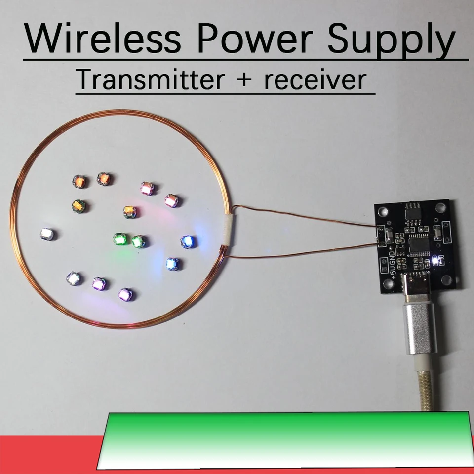 Type-C USB bezdrôtové napájacie napájacie napájacie napájací vysielač Indukciu bezdrôtového nabíjania + LED žiarovka DIY Hračky