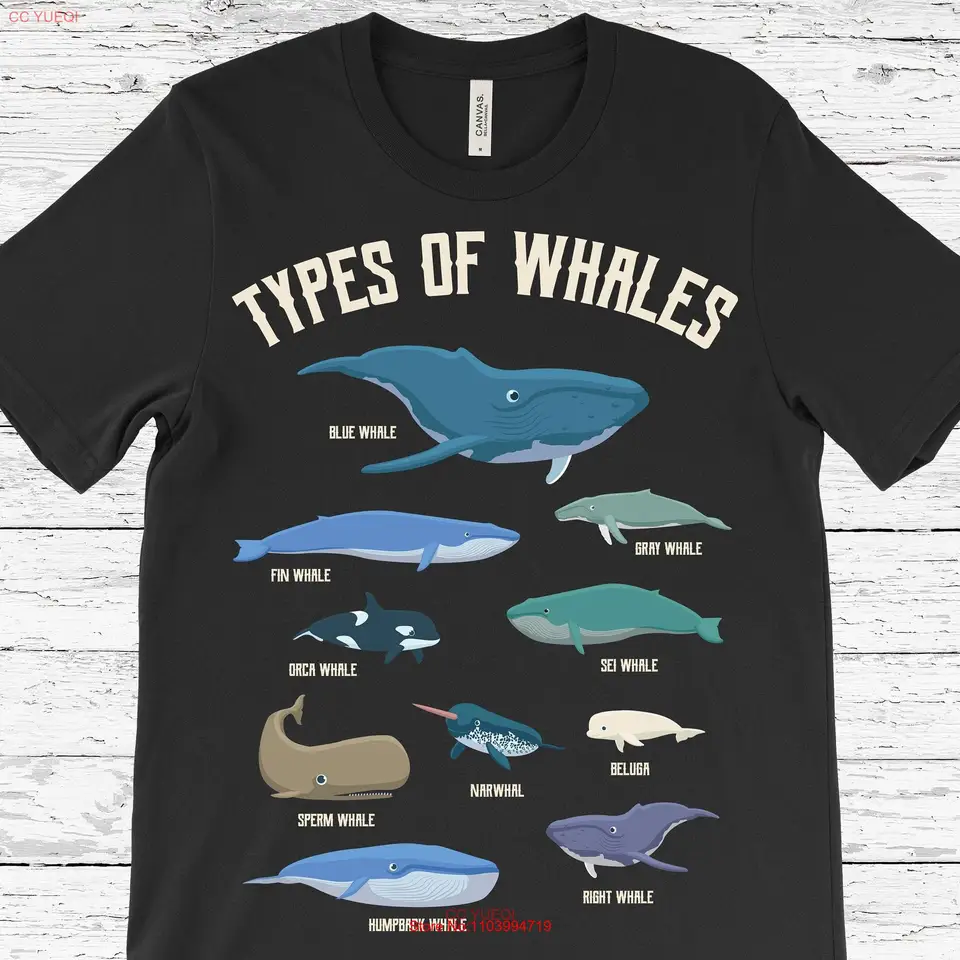 Typy veľrýb T košeľa roztomilé oceánske cicavce Sprievodca modrou plutvou šedá orca narwhal beluga kepback Ichthyológia veľryby narodeniny deti