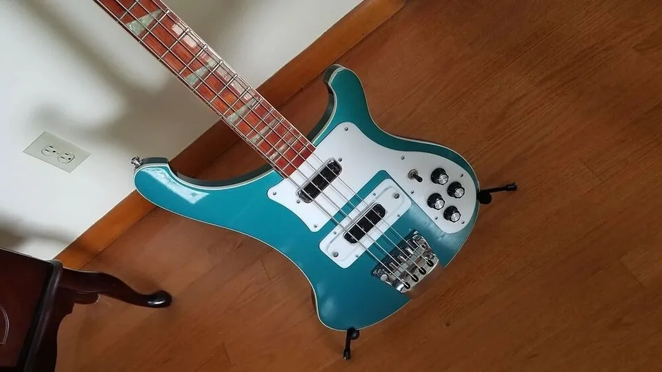 Tyrkysová farba cez krk 4 struna elektrická basová gitara