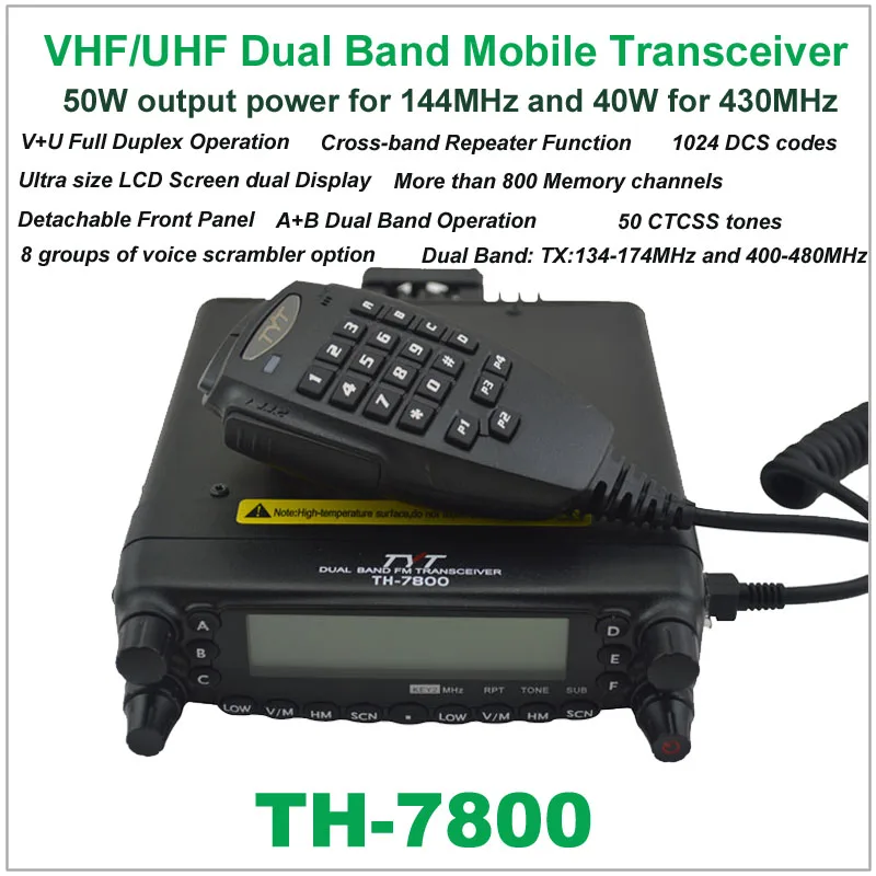 Tyt TH-7800 Car Radio Walkie Talkie Dual Band 136-174/400-480MHZ 50W VHF/40W UHF MOBILNÝ TRISCEIVER TWAY Way Radio Radio