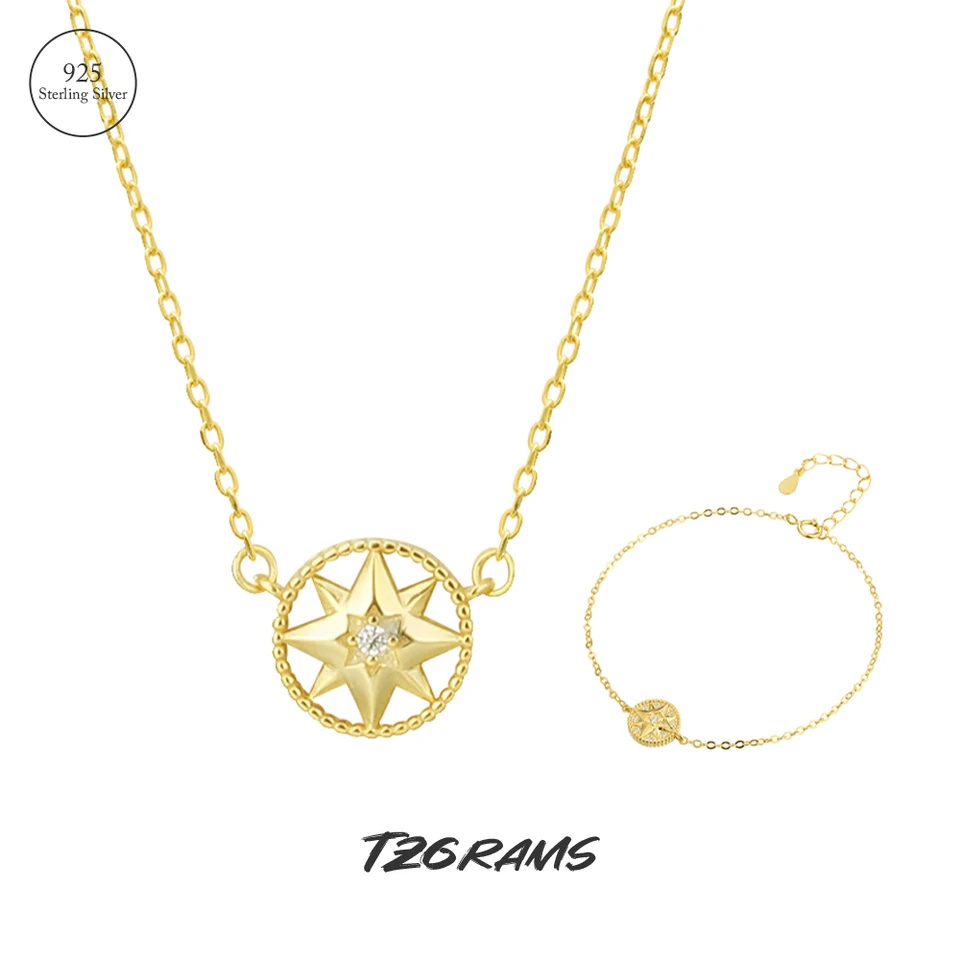 Tzgrams 925 Sterling Silver osem špicaté hviezda Choker pre ženy Gold náhrdelník Náramok Minimalistické šperky súpravy