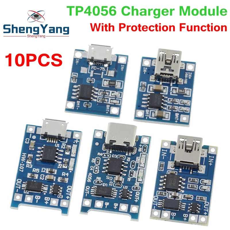 TZT 10PCS 5V 1A 18650 TP4056 Lítium nabíjacie doska nabíjacieho nabíjačky s ochranou Duálne funkcie 1A li-ion