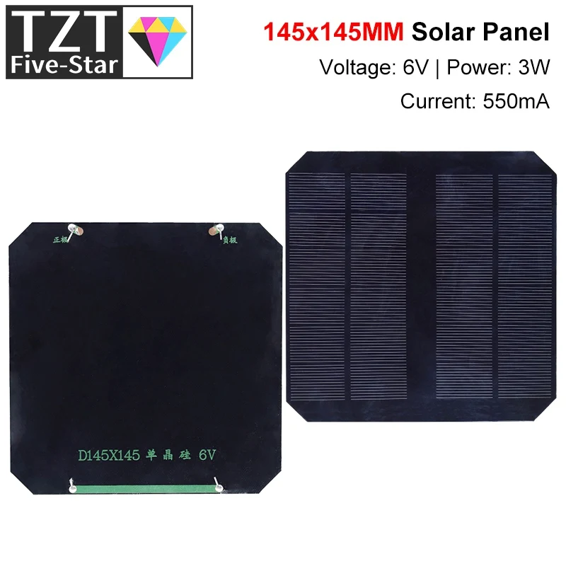 TZT 6V 550MA 3,3 W Solárny panel Polycryštalický 145*145 mm mini slnečná solárna solárna solárna spoločnosť pre batériu pre batériu