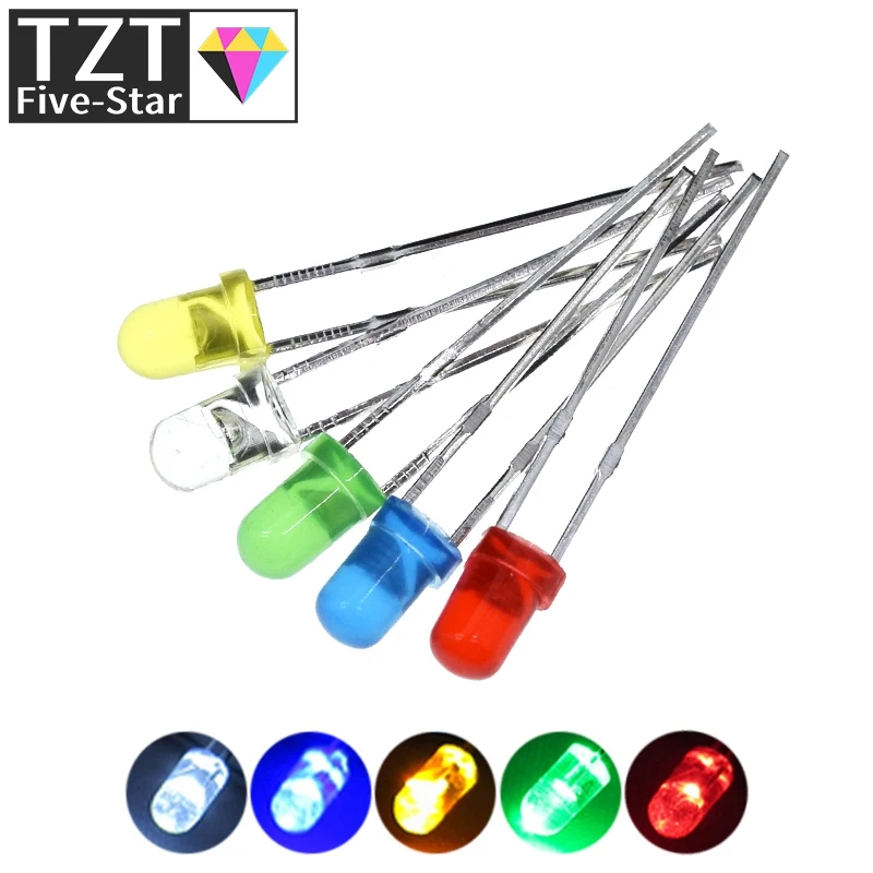 TZT F3 3mm LED dióda LED dióda Svetlo Rozsahová súprava Zelená modrá biela žltá červená komponenta DIY Kit