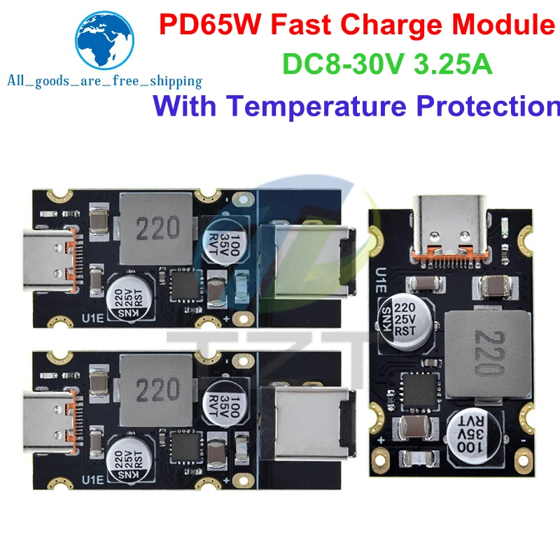 TZT QC4.0 QC3.0 Type-C USB PD65W Modul rýchleho nabíjania DC8-32V 3,25A 65W Krokový modul pre Huawei SCP/FCP Apple PD PD