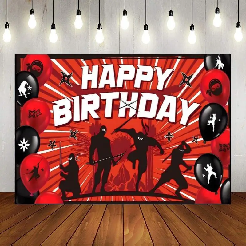 Téma ninja Japan Warrior Warrior Katana Samurai Banner dekorácie Fotografie Party Wall Photo šťastné narodeniny Pozadie pozadia pozadie