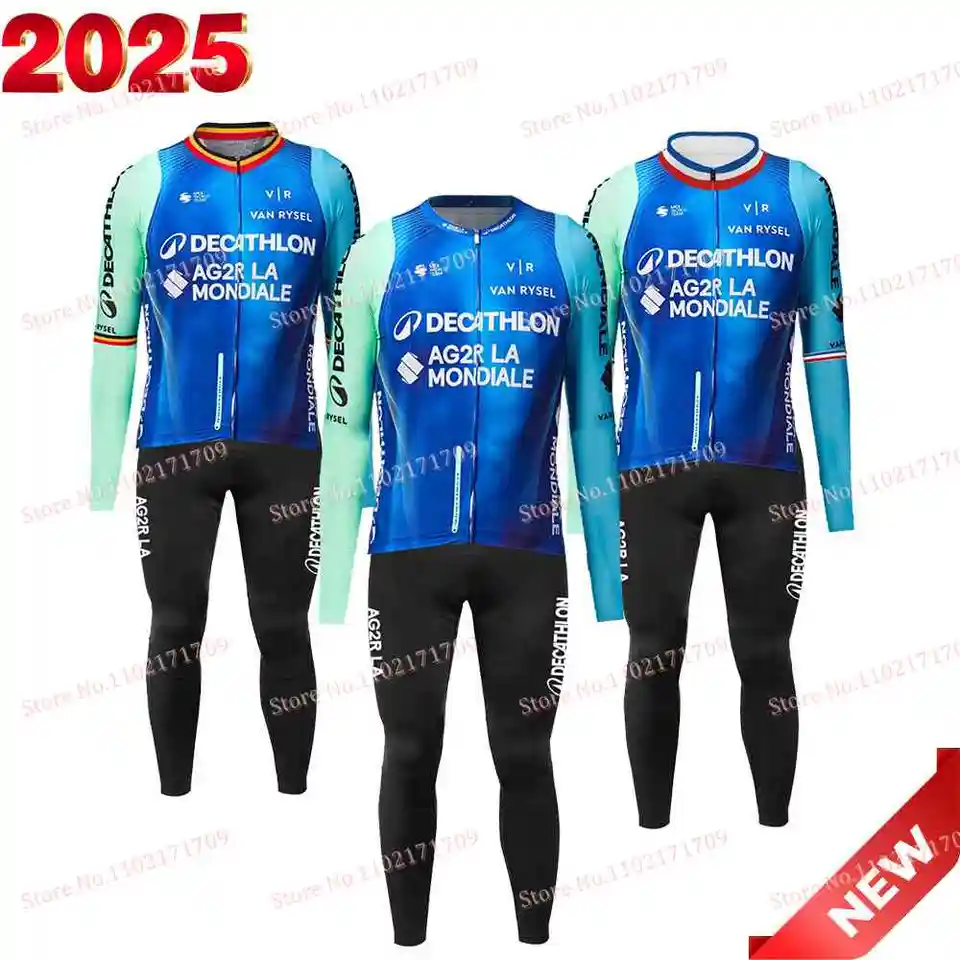 Tím AG2R Cycling Jersey 2025 Nastavený dlhý rukáv Belgicko Champion odev Francúzsko Summer Road Bike Tirls