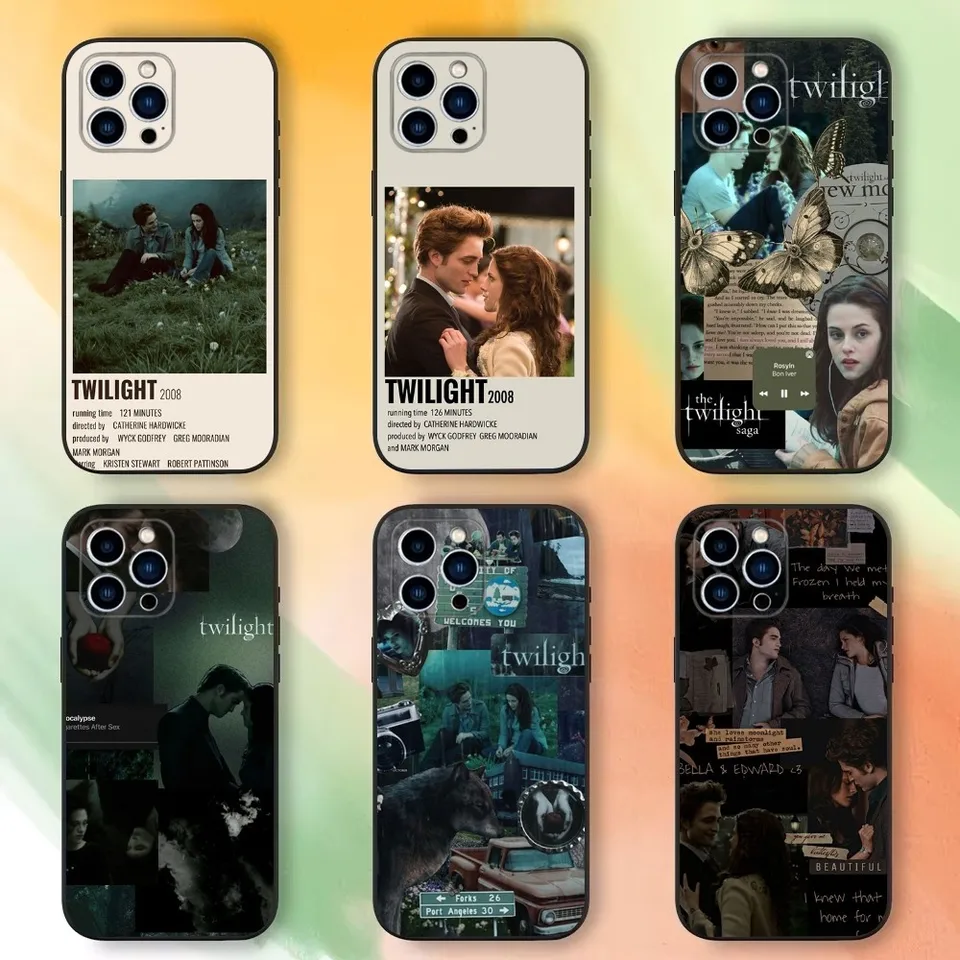 Tím Edward Jacob T-Twilights Pase pre puzdro pre iPhone 16,15,14,13,12,11 Plus, Pro Max, XS, X, XR, SE, MINI, 8,7 ， Mäkký silikónový čierny obal