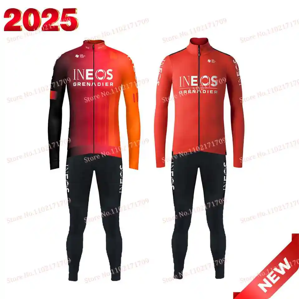 Tím INEOS Grenadier 2025 Cycling Jersey Nastavený s dlhým rukávom Cycling Clothing Orange Black Road Race Ban Jacket Suit MTB Brib Pants