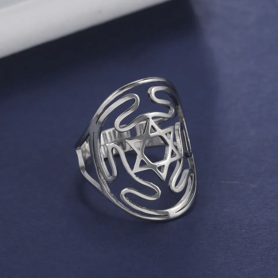 Tímový židovský hviezda Davida Wide Finger Ring pre ženy Men z nehrdzavejúcej ocele nastaviteľný prsteň hexagram náboženské šperky Veľkoobchod