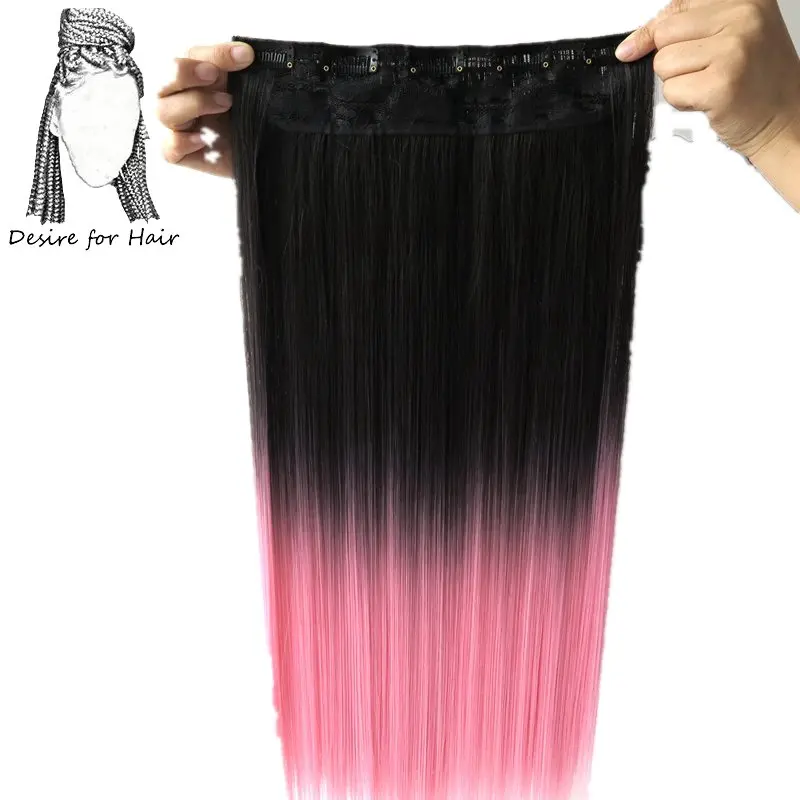 Túžba po vlasoch 1pack 24inch 60 cm dlhé 130g hodvábne rovné ombre ružové farby syntetické jednodielne spona vo vlasoch s 5 svorkami