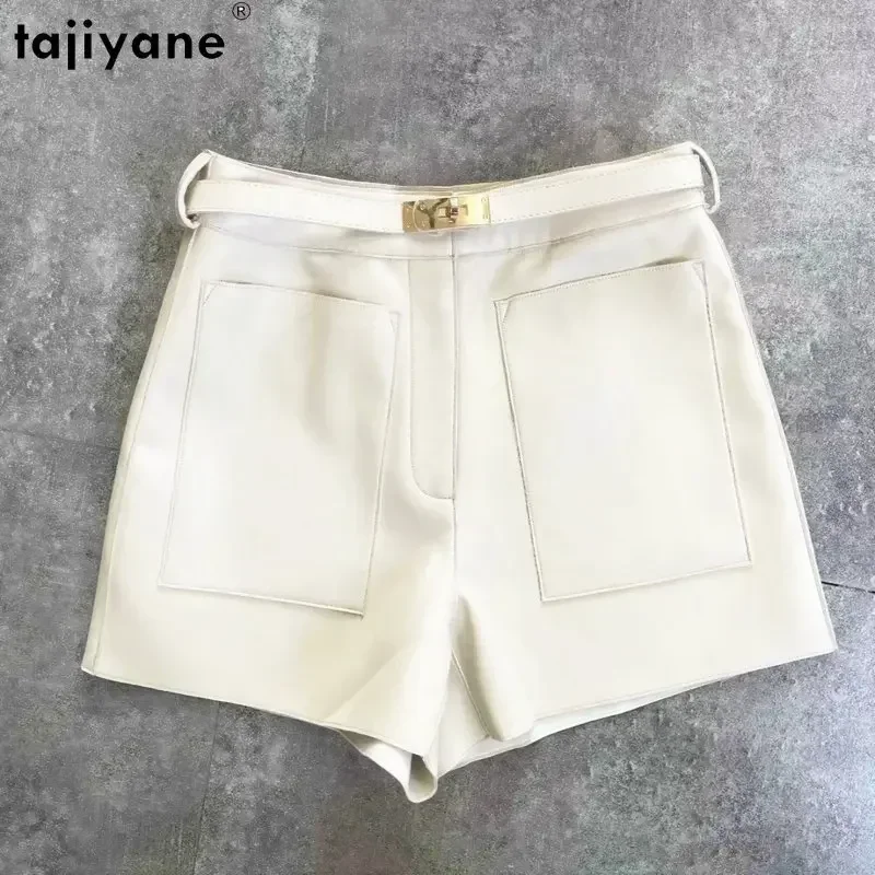 Tžijiyane originálne kožené šortky pre dámske vysoké pásové reálne krátke nohavice Krátke nohavice Kórejský štýl Slim Shorts CARGO WOMENT Krátky SGG