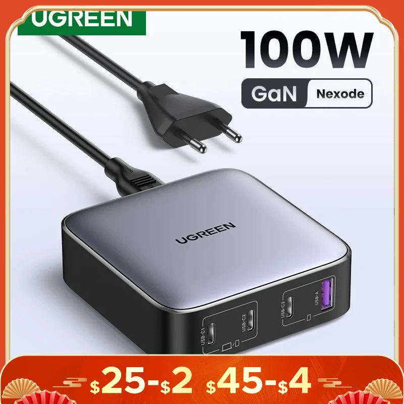 Ugreen 100 W Gan Charger Desktop Laptop Fast Charger 4 Adapter pre iPhone 15 14 13 12 Pro Max Phone Charger Xiaomi Samsung