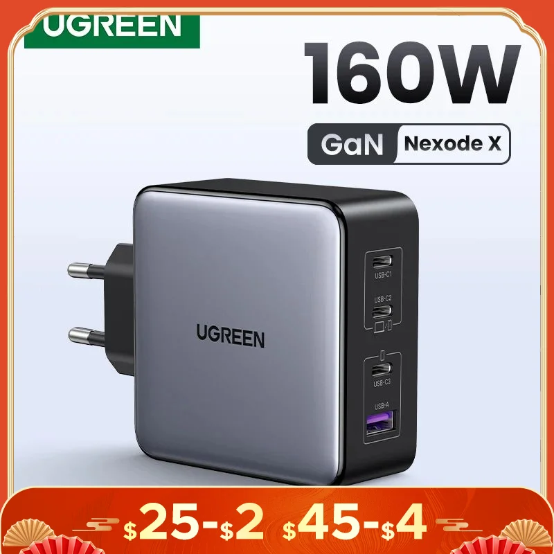 Ugreen 160W Gan Charger PD3.1 Typ C pre MacBook Pro pre laptop USB rýchla nabíjačka QC4.0 3.0 Rýchly poplatok pre iPhone 15 Xiaomi tablet