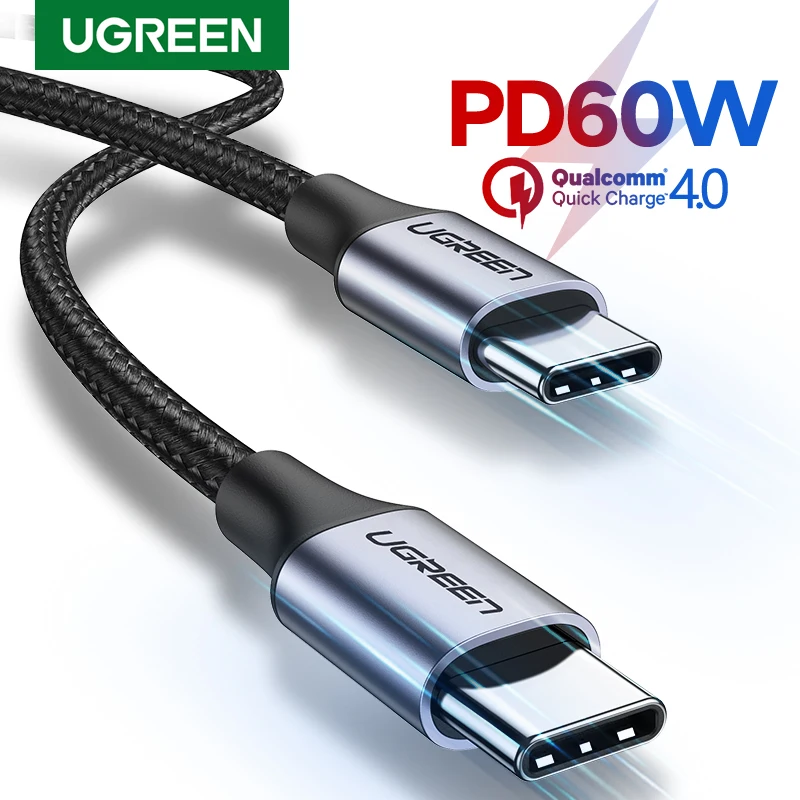 Ugreen 60W USB Typ C až USB C kábel pre MacBook iPad Samsung Xiaomi PD rýchle nabíjacie nabíjačka 3A Fast USB C kábel