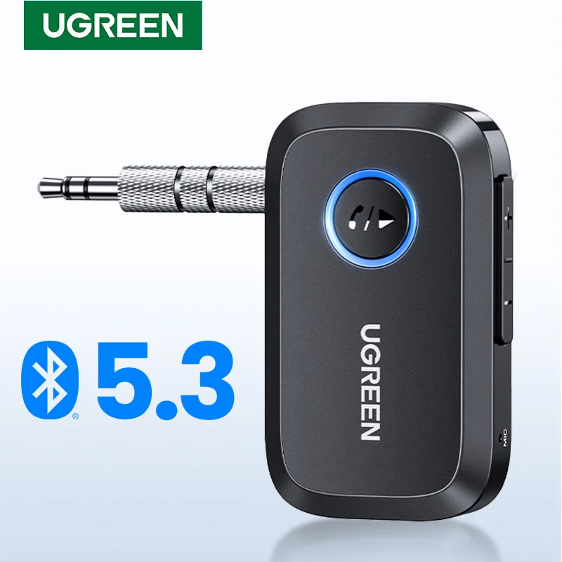 Ugreen Bluetooth Adapter automobilového prijímača 3,5 mm aux zdviháky pre reproduktory automobilov Audio hudobný prijímač ruky zadarmo Bluetooth 5.3 adaptér