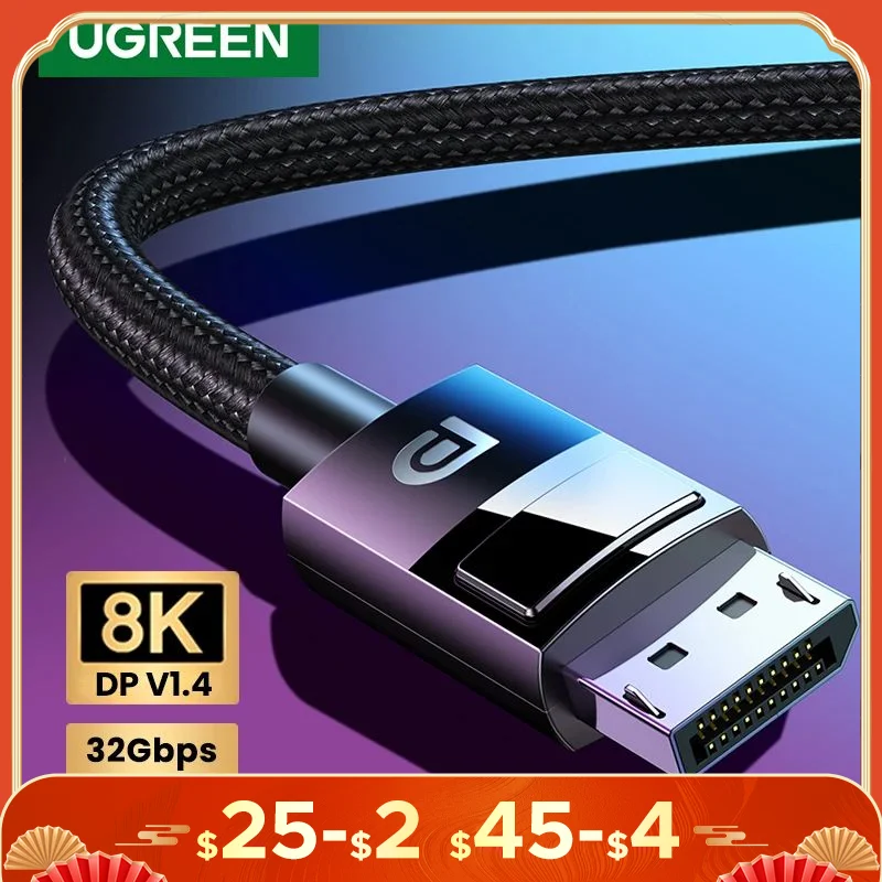 Ugreen DisplayPort Cable 8K DP 1.4 Adaptér pre TV Xiaomi 2K165Hz 32,4 Gbps pre PUBG Gaming Play pre projektor Monitor počítača PC