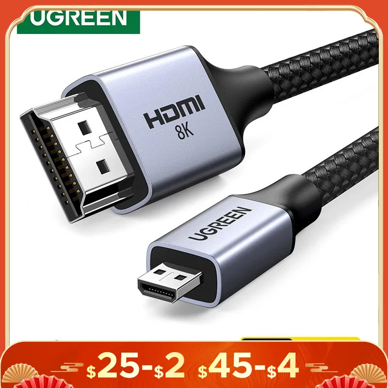 Ugreen Micro HDMI kompatibilný s HD 8K/60Hz 4K/160 Hz pre GoPro Hero Raspberry Pi 4 Sony A6000 Nikon Zfc Action Micro HD 2,1 8K