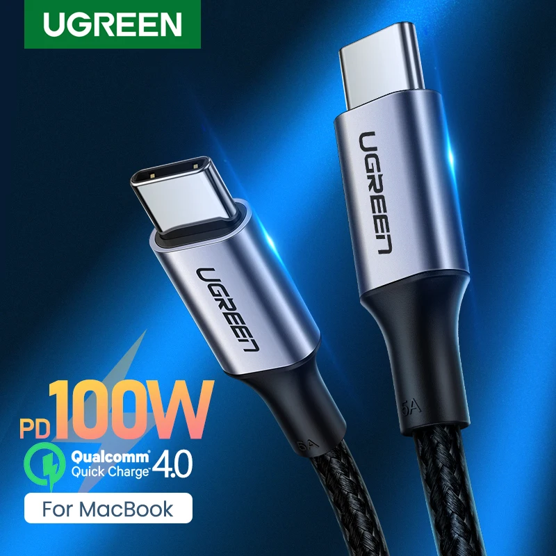 Ugreen PD100W USB Typ C Typ Cable Cable Rýchle nabíjačka pre Apple MacBook Samsung Huawei Xiaomi Notebook Nabíjanie Údaje krátke dlhé