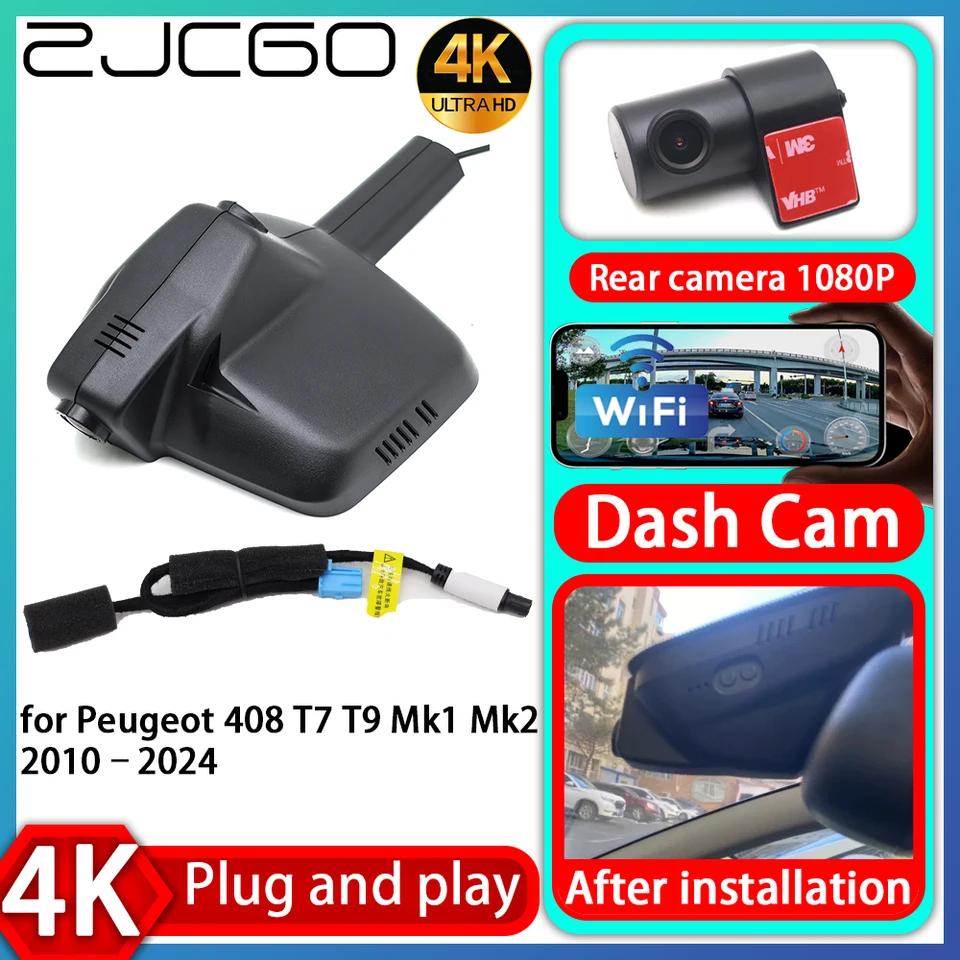 UHD 4K 2160p Plug and Play DVR Dash Cam UHD Video rekordér pre Peugeot 408 T7 T9 MK1 MK2 2010–2024
