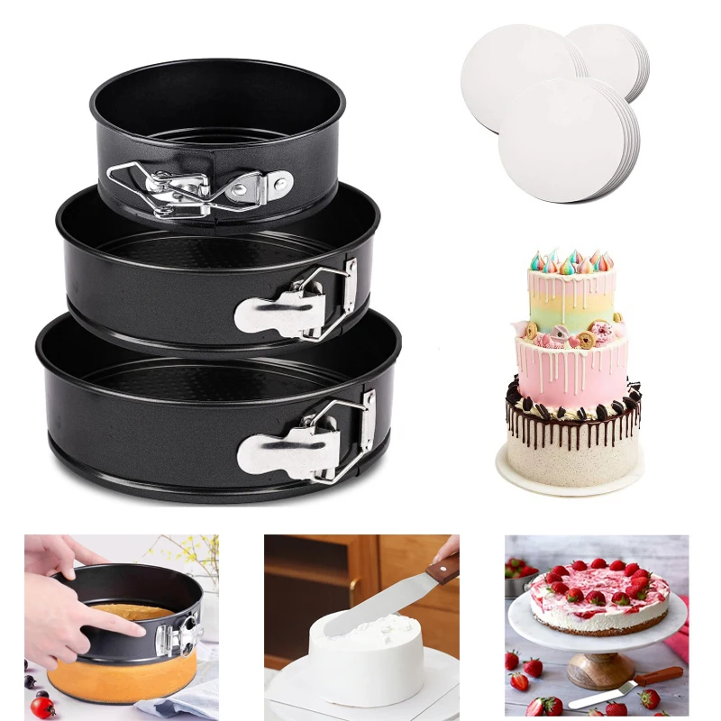 Uhlíková oceľ Nepreckost formy sada plesní sada nepriepustných koláčov Panel Panel Dno s pergamenovým papierom Cake Cake Icing Spachtula Pekáva náradie