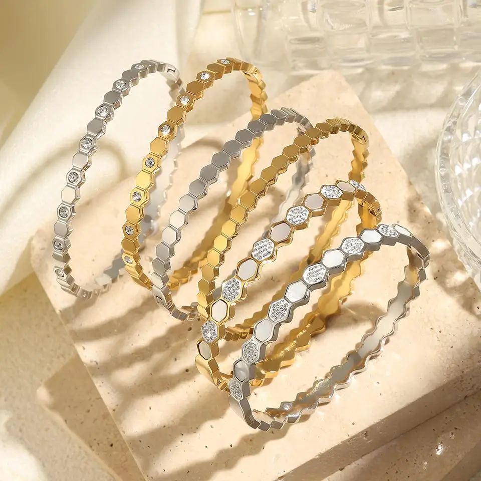 Uilz 316l Slainles Ocel Open Hexagon Bracelet pre ženy vynikajúce zirkónové vložka jednoduché, že nie je miznúca náramky Party šperky