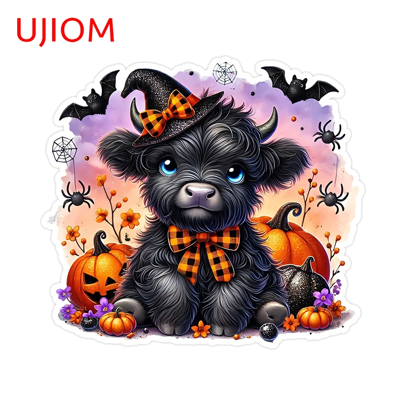 Ujiom 13 cm × 11,7 cm Halloweenský štýl teľa chibi steny nálepky kawaii karikatúry tapety obtisky cool festivalu dekor estetika
